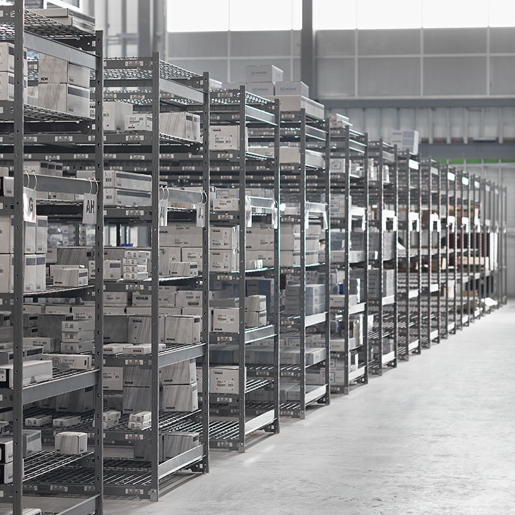 rows of matching EZ rect style shelving made by Metalware