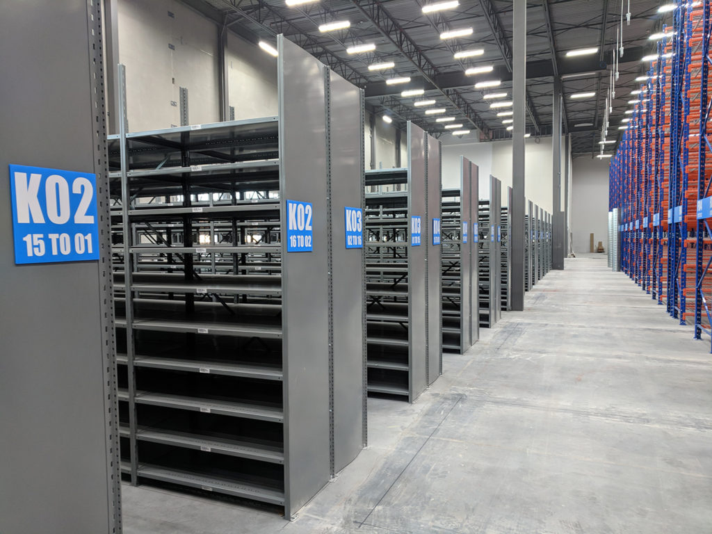 open shelving with welded side panels 1 level that can become 2 level high bay picking using metal shelving for parts and toolstorage