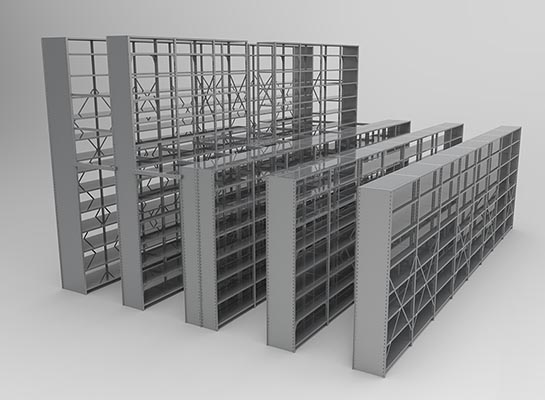 open shelving bays transformed into high-bay storage