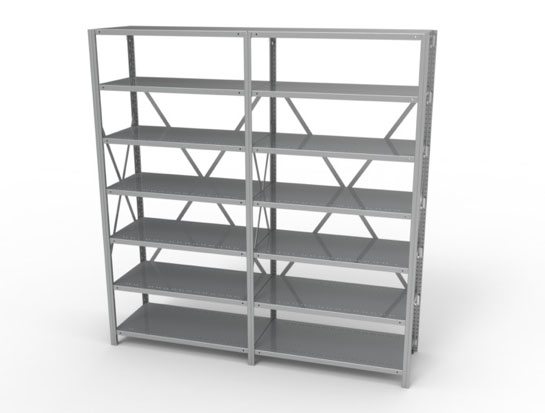 2 open side by side shelving bays