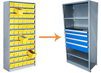 replace bins with integrated modular drawers